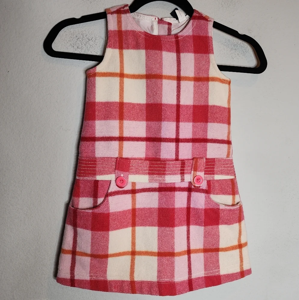 Gap‎ Wool Pink Plaid Sleeveless Dress Kids Size 4 Lined Pockets